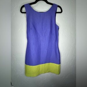 Oleg Cassini Vibrant purple and green dress mini with cut outs and bow vintage!